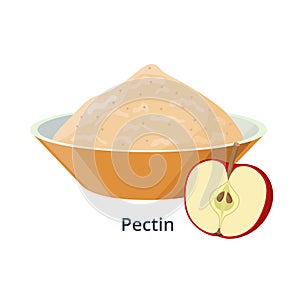 Pectin in bowl - vector illustration isolated on white background. Apple product and halved red apple.