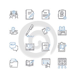 Pedagogical accessories line icons collection. Chalkboard, Whiteboard, Magnetic tiles, Flashcards, Manipulatives