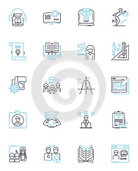 Pedagogical aspects linear icons set. Curriculum, Teaching, Learning, Education, Assessment, Instruction, Methodology