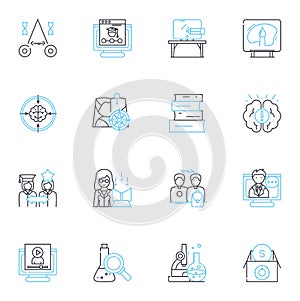 Pedagogical significance linear icons set. Instruction, Curriculum, Learning, Teaching, Development, Innovation