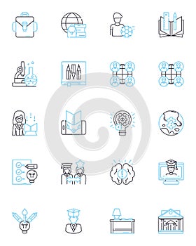 Pedagogical significance linear icons set. Instruction, Curriculum, Learning, Teaching, Development, Innovation