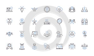 Pedagogy realm line icons collection. Learning, Teaching, Curriculum, Instruction, Assessment, Classroom, Knowledge