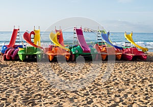 Pedal boats on Benidorm beach photo