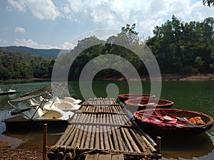 Pedal boats and Coracle boats on the river, Kottur ecotourism Thiruvananthapuram Kerala