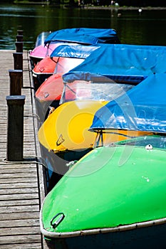 Pedal boats in the Kleinhesseloher See in the English Garden in Munich, Bavaria