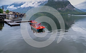 Pedal boats pier at hallstaettersee lake. Hallstatt