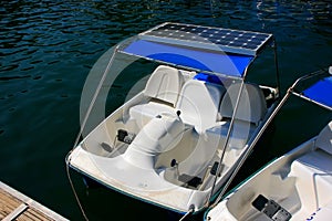 Pedal boats with solar panels at Pregnant Maiden lake