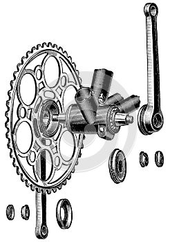 Pedal crank bearings with bell cranks to the bicycle. photo