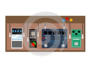 Pedalboard Guitar Effect vector illustration with four different Pedal