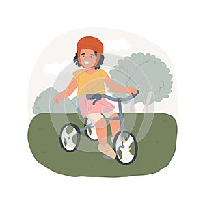Pedaling a tricycle isolated cartoon vector illustration.