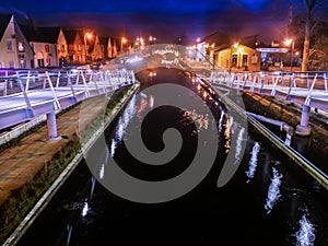 Pedastrian Bridge in Tullamore, Ireland at night