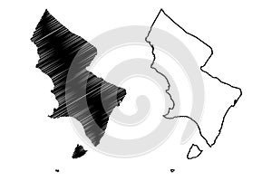 Pedernales Dominican Republic, Hispaniola, Provinces of the Dominican Republic map vector illustration, scribble sketch