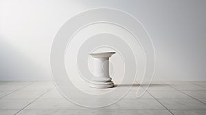 Pedestal with classic column shape in empty white room.