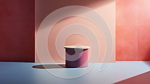 Pedestal in colorful room with shadows on the wall. Rich colored podium scene for product display.
