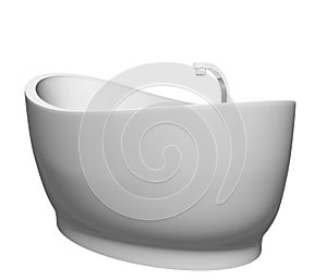 Pedestal modern white bathtub with stainless steel fixtures