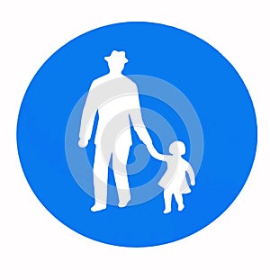 Pedestrian area sign, with the silhouettes of a father holding a little girl by the hand