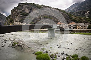 Pedestrian bridge over the Dora Baltea river in Donnas