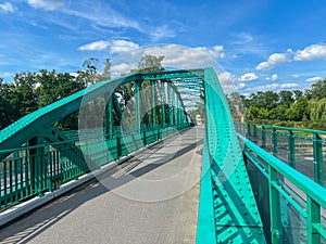 A pedestrian bridge over the Oder River in Opole, Poland, constructed using riveted technology