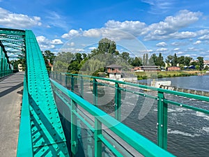 A pedestrian bridge over the Oder River in Opole, Poland, constructed using riveted technology