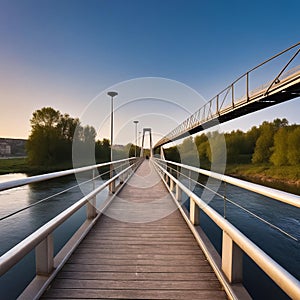 Pedestrian bridge over the river. Generative AI