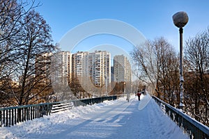 Pedestrian bridge over the river Pekhorka. Balashikha, Moscow region, Russia