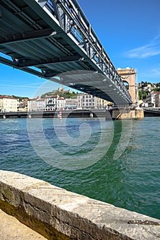 Pedestrian bridge over the river Rhone in Vienne, France