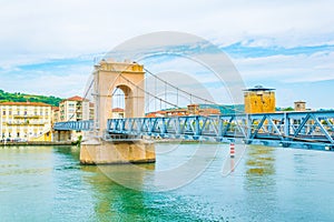 Pedestrian bridge over river Rhone in Vienne, France