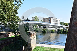 pedestrian bridge, passarelle de l\'Europe across the Moselle