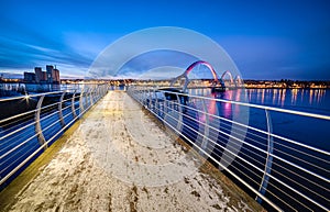 Pedestrian bridge with pink luminance