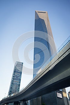 The pedestrian bridge by the Shanghai World Financial Center(SWFC)