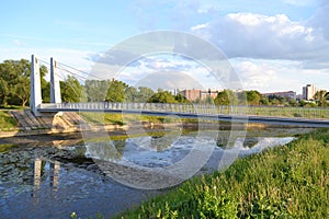 Pedestrian cable-stayed bridge over Dudergofsky channel.