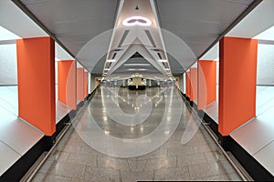 Pedestrian Corridor in transport biulding to parking spaces or departures