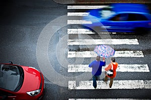 Pedestrian crossing with car