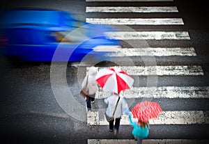 Pedestrian crossing with car