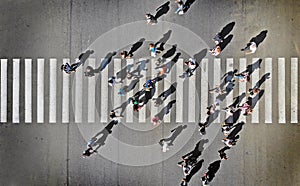 Pedestrian crossing crosswalk. Top view.