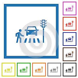 Pedestrian crossing flat framed icons