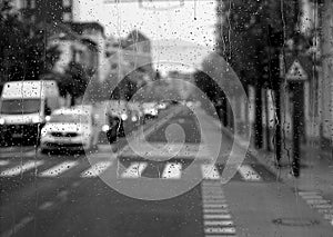 Pedestrian crossing in rainy weather