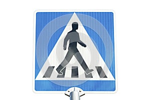 Pedestrian crossing road sign isolated on white background