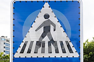 Pedestrian crossing road sign with off LED backlight