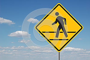 Pedestrian Crossing Sign with Clouds