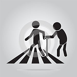 Pedestrian crossing sign, elderly crossing road sign