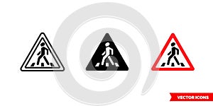 Pedestrian crossing sign icon of 3 types color, black and white, outline. Isolated vector sign symbol