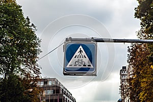 Pedestrian crossing sign over road