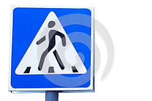 Pedestrian crossing sign on the road. Traffic road signs. Isolated on white background