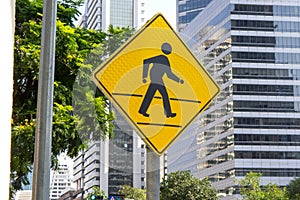 Pedestrian crossing sign. Symbol of pedestrian safety crosswalk