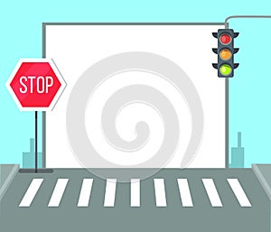 Pedestrian Crossing with Stop Sign, Traffic Lights