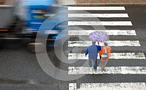 Pedestrian crossing with truck