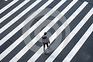 Pedestrian crossing white marks on asphalt perspect photo