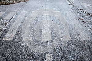 pedestrian crossing in winter in the snow