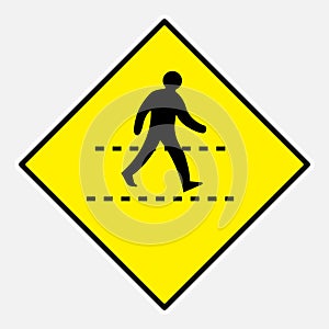 Pedestrian crossing yellow road sign